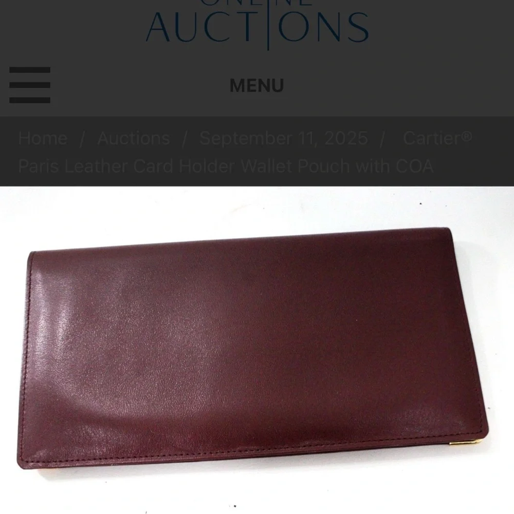 Cartier Maroon Leather Card Holder with Gold Logo with COA
